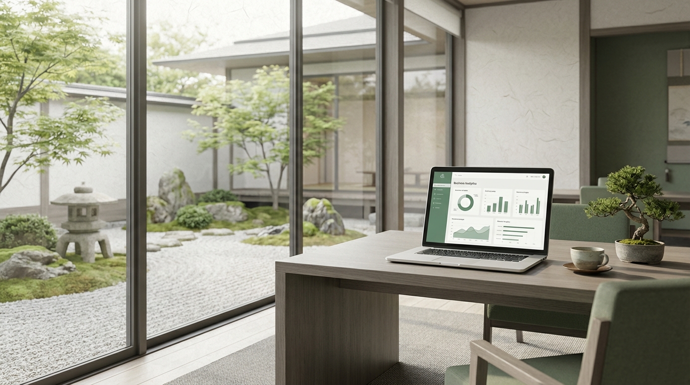 和風オフィスとビジネスダッシュボード